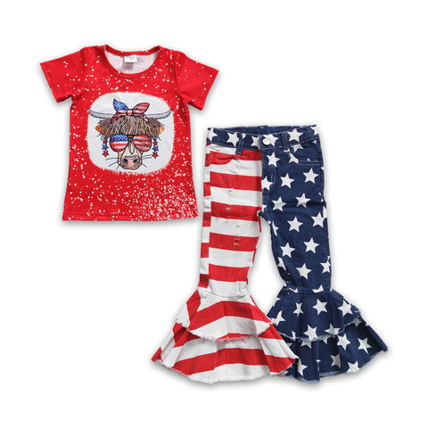 GSPO0408 baby girl clothes july 4th outfits patriotic clothing set