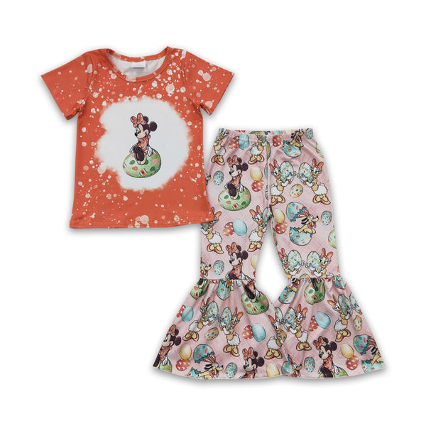 GSPO0425 baby girl clothes easter outfits egg cartoon bell bottom outfit
