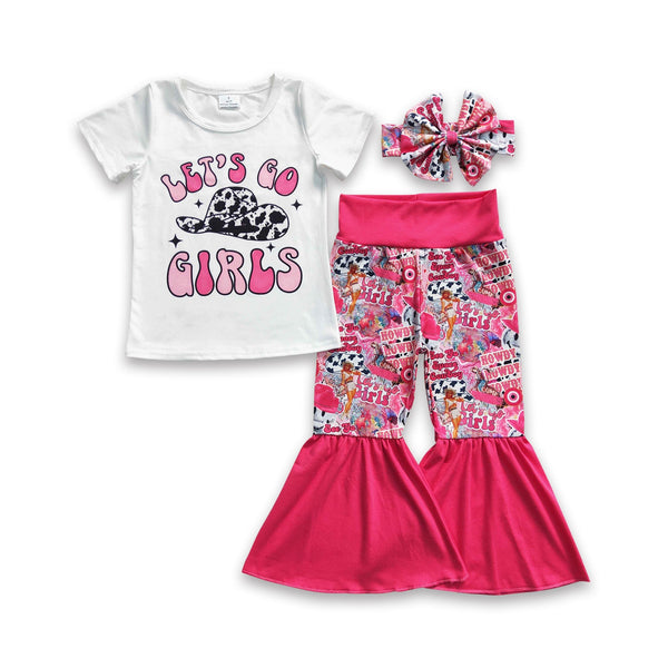 GSPO0511 toddler girl clothes let's go girls fall spring bell bottom outfit