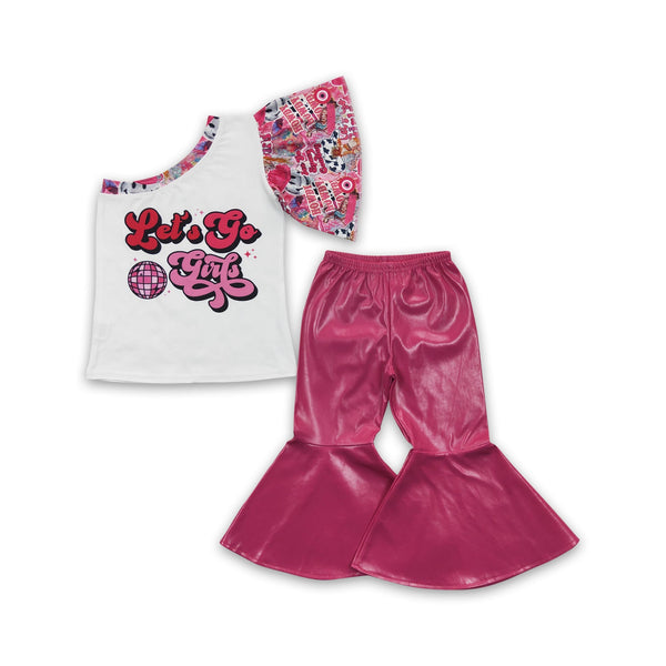 GSPO0595 toddler girl bell bottom outfit let's go girls leather pant outfit