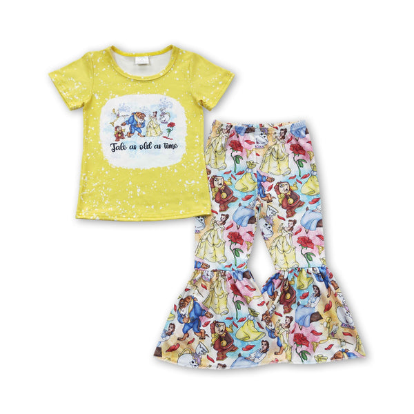 GSPO0621 toddler girl bell bottom outfit cartoon yellow girl outfit