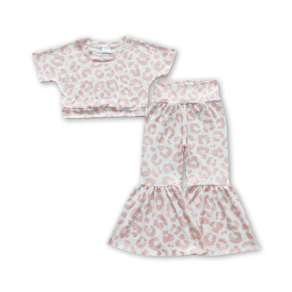GSPO0780 toddler girl clothes pink leopard girl bell bottom outfit