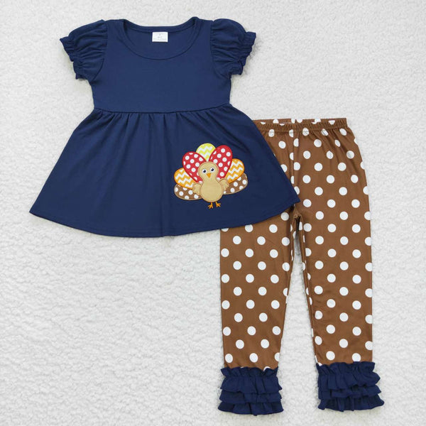GSPO0795 toddler girl clothes brown gobble hobble turkey girl thanksgiving outfit