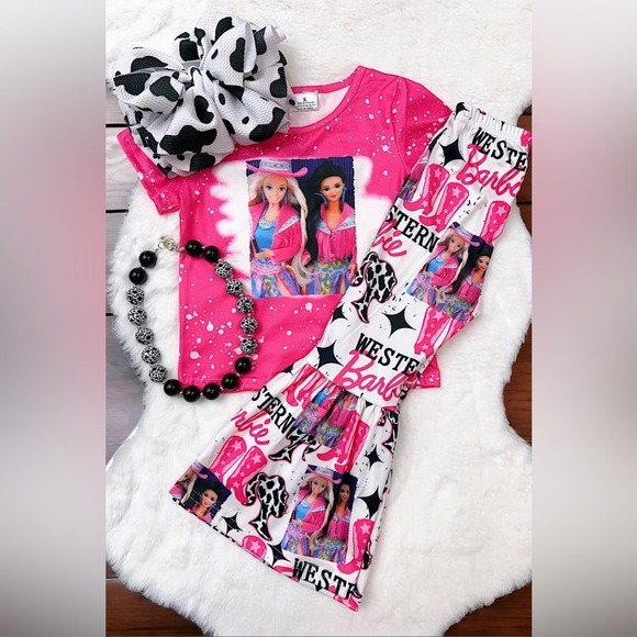 GSPO0808 toddler girl clothes cartoon girl bell bottom set