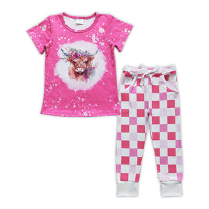 GSPO0910 RTS  toddler girl clothes highland cwo pink girl fall outfit