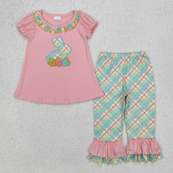 RTS Matching  toddler clothes  embroidery bunny print set girls easter summer clothing-2026.3.11