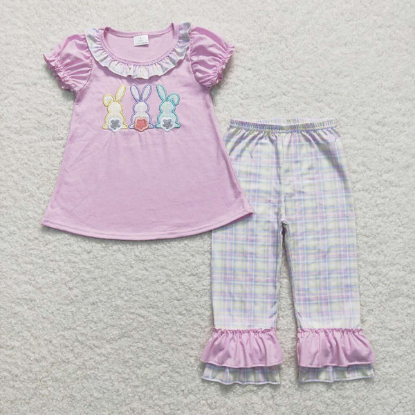 RTS Matching  toddler clothes  embroidery bunny print set girls easter summer clothing-2026.3.11