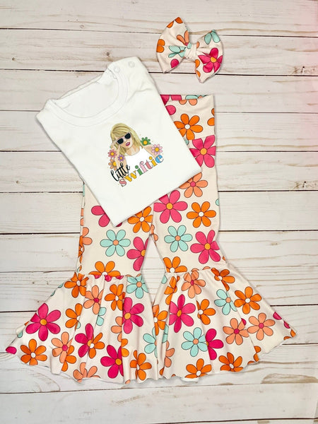 GSPO1429 RTS baby girl clothes flower singer girl bell bottoms outfit