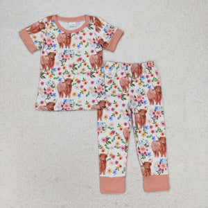 GSPO1439 RTS baby girl clothes alpine cow flowers girl fall spring outfit