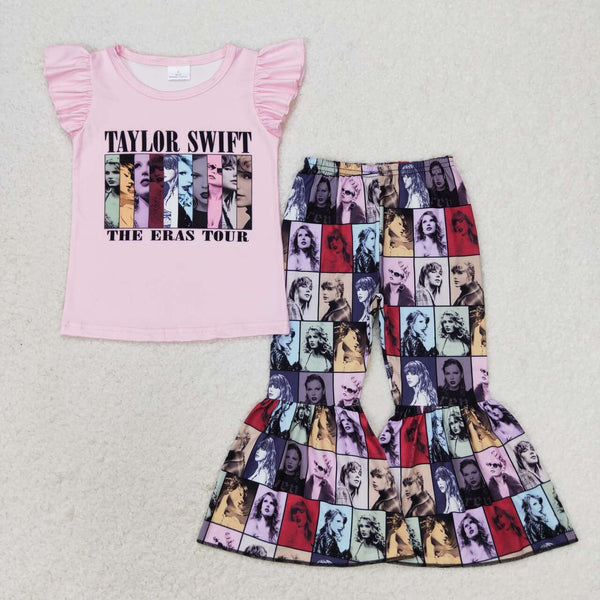 GSPO1540 RTS 12-18M to 14-16T baby girl clothes 1989 singer girls bell bottoms outfit