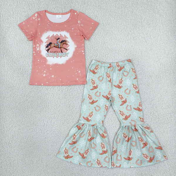 RTS GSPO1571 toddler girl clothes palm tree print short sleeve flare pant outfit