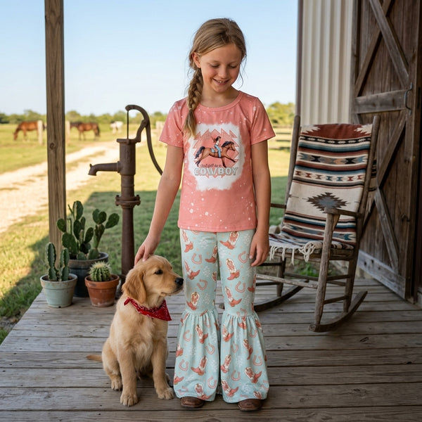 RTS GSPO1571 toddler girl clothes palm tree print short sleeve flare pant outfit
