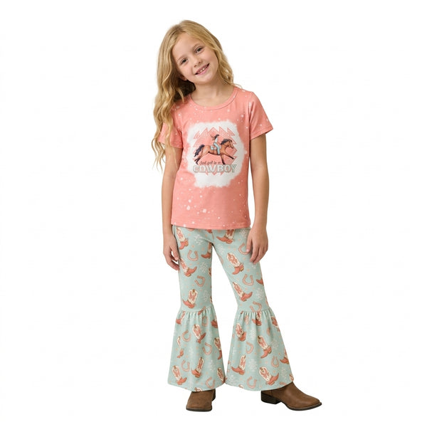 RTS GSPO1571 toddler girl clothes palm tree print short sleeve flare pant outfit