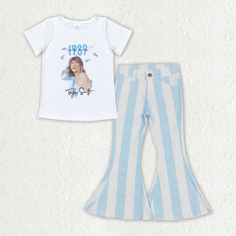 GSPO1655 RTS baby girl clothes 1989 singer girl blue bell bottoms jeans outfits