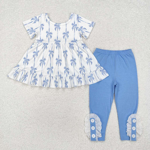 GSPO1688 RTS toddler girl clothes blue bow girl fall set spring outfit