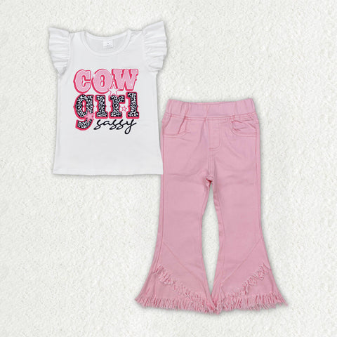 GSPO1817 baby girl clothes cowgirl girl bell bottoms jeans outfits