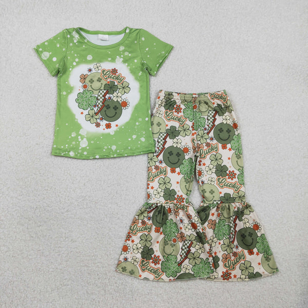 GSPO1876 RTS kids girl clothes girl summer outfit bell bottom outfit St. Patrick's Day clothes