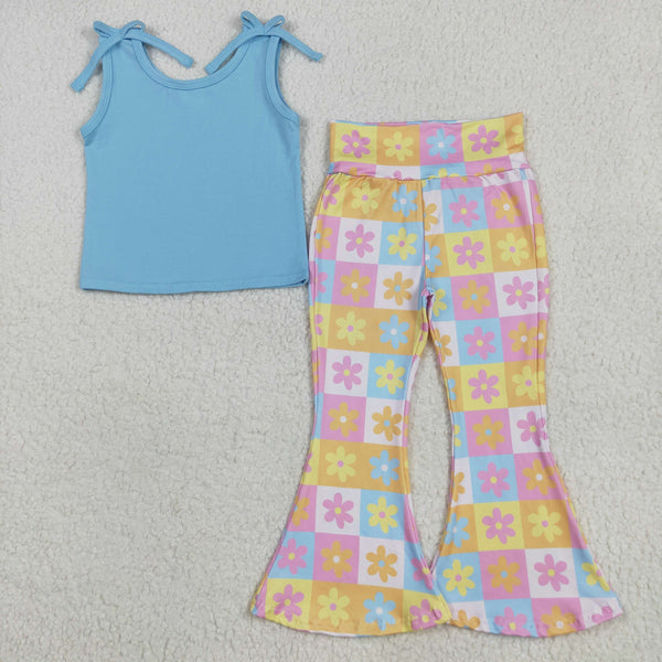 RTS kids matching clothing blue flower print clothing girl fall clothing-2025.7.2