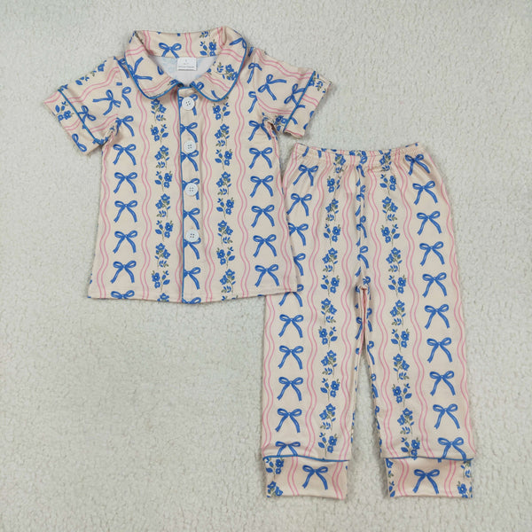 RTS toddler clothes matching clothing blue bows  print adult mama kids clothes-2025.7.31