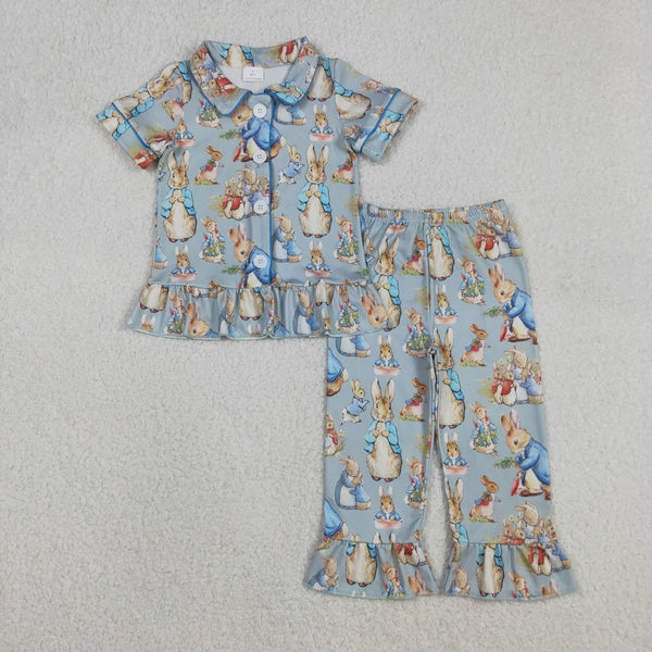 GSPO2097 RTS  toddler girl clothes rabbit girl easter pajamas set