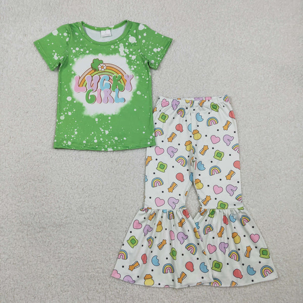GSPO2101 RTS toddler girl clothes lucky girl St. Patrick set bell bottom outfit