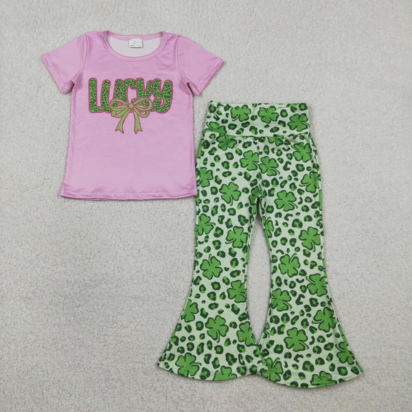 GSPO2104 RTS kids girl clothes girl summer outfit bell bottom outfit St. Patrick's Day clothes