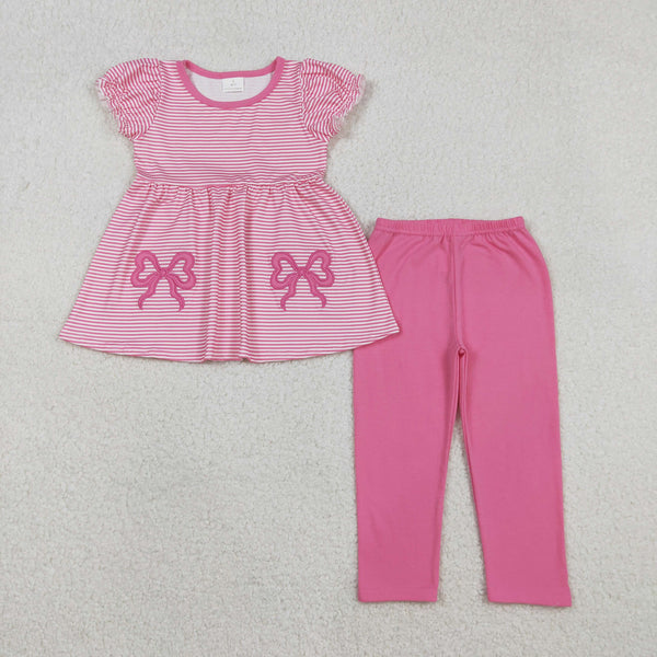 GSPO2150 RTS toddler girl clothes pink bow girl spring fall pants set