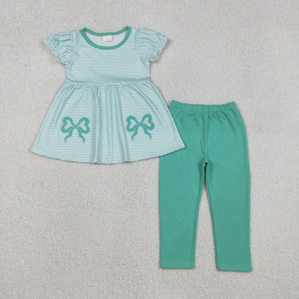 GSPO2151 RTS toddler girl clothes green bow girl spring fall pants set