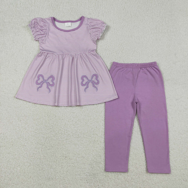 GSPO2153RTS  toddler girl clothes purple bow girl spring fall pants set