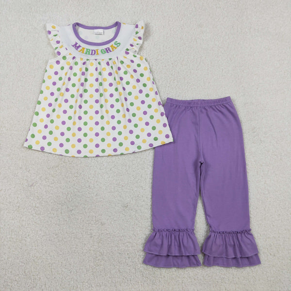 GSPO2205 RTS  toddler girl clothes mardi gras girl spring embroidery set
