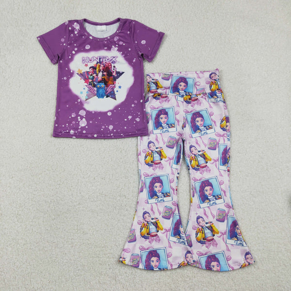 GSPO2227 RTS  toddler girl clothes cartoon print girl bell bottom pant set