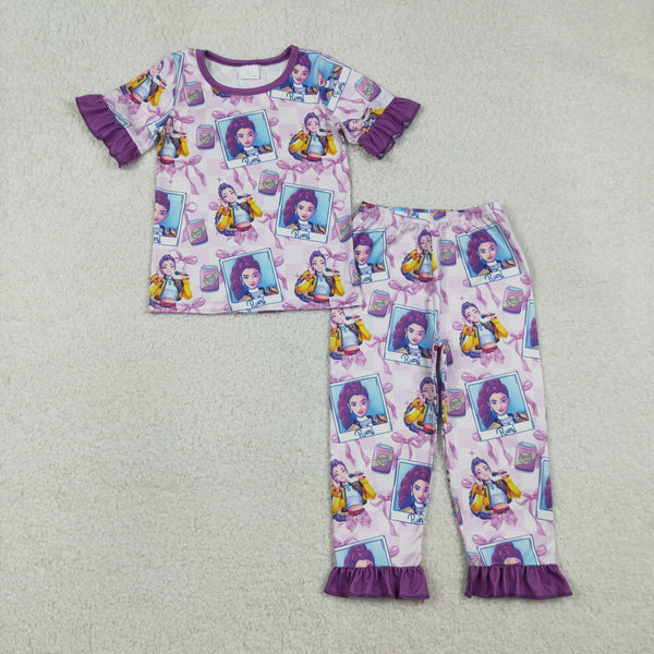 GSPO2228 RTS toddler girl clothes purple cartoon print girl pajamas set