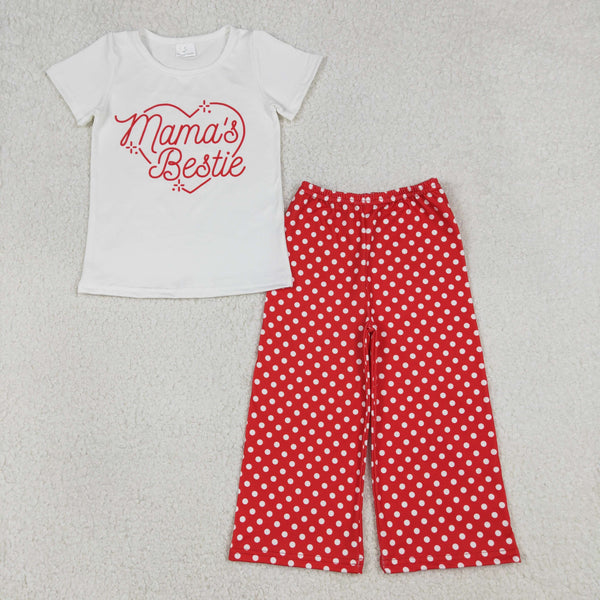 GSPO2250 RTS  toddler girl clothes mama’s bestie print girl valentine's Day set