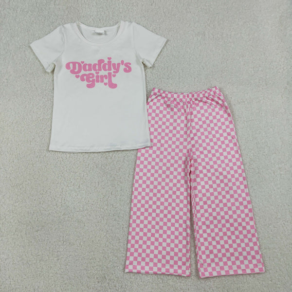 GSPO2257 RTS toddler girl clothes daddy’s girl print girl spring set bell bottom set