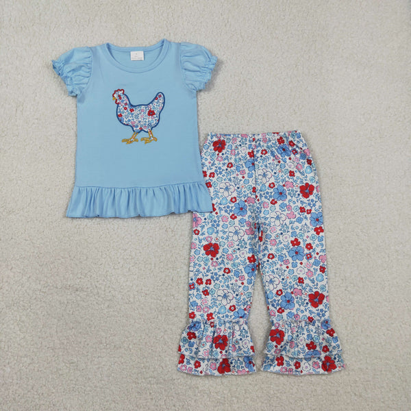 RTS kids matching clothing embroidery rooster print clothing baby girl 4th of July  clothing-2026.2.3