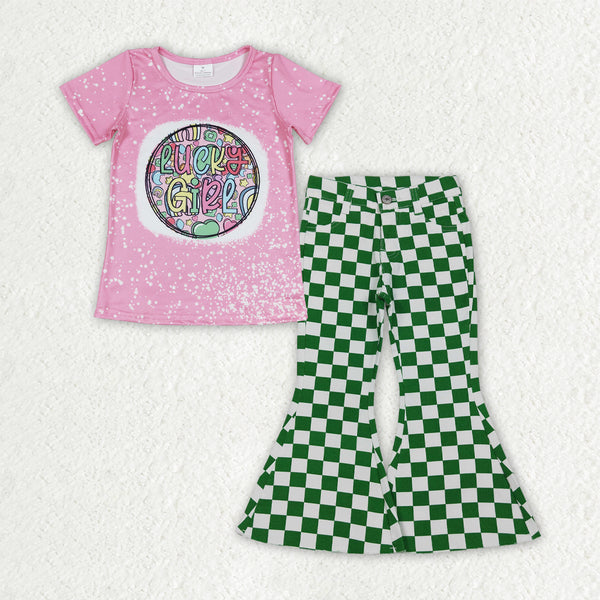GSPO2288 baby girl clothes St. Patrick's Day jeans outfits spring clothing set