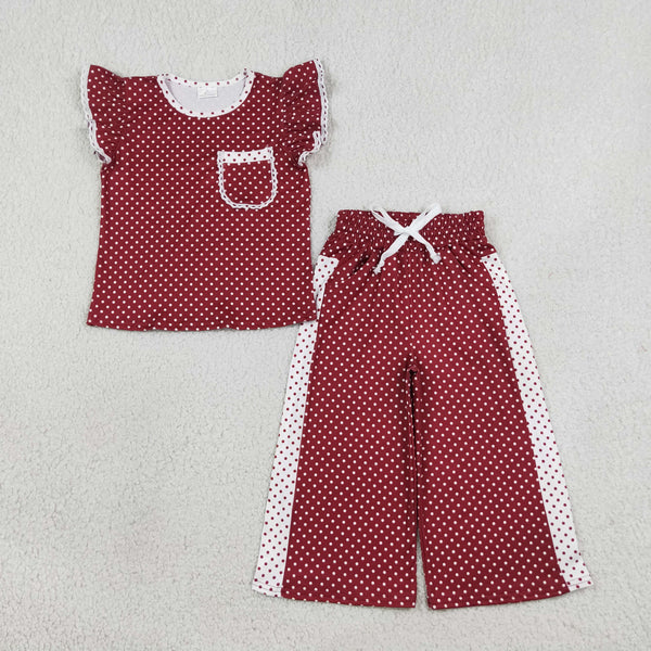 RTS GSPO2329 toddler girl clothes red pockets girl spring fall loose pant set