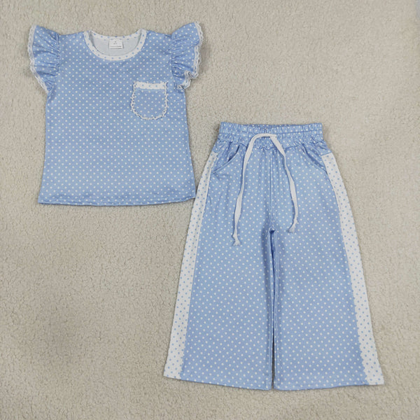 RTS GSPO2331 baby girl clothes blue girl spring outfit loose patns Wide-leg pants set 1