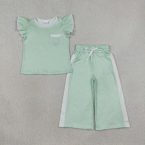 RTS GSPO2332 toddler girl clothes green pockets girl spring fall loose pant set
