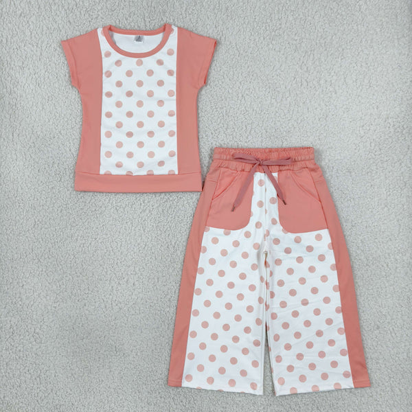RTS GSPO2333 toddler girl clothes polka dot color block short sleeve yoga outfit