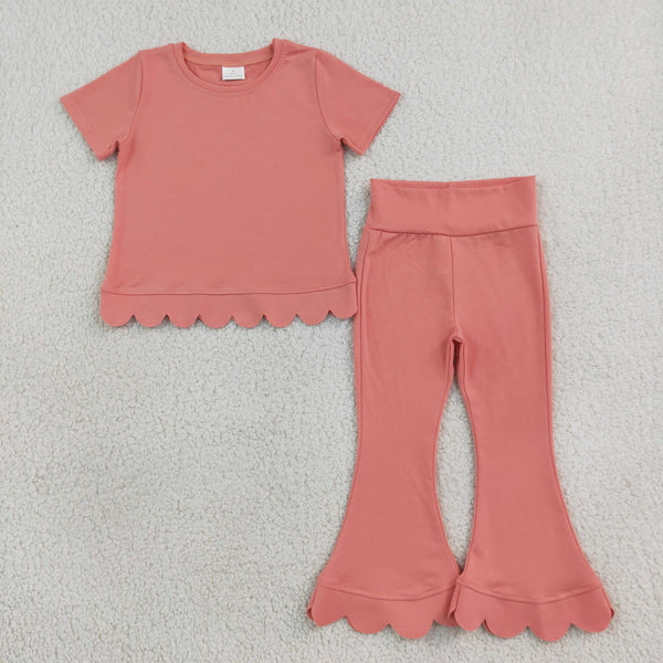 RTS GSPO2338 toddler girl clothes solid color scallop edge girl spring fall pant set