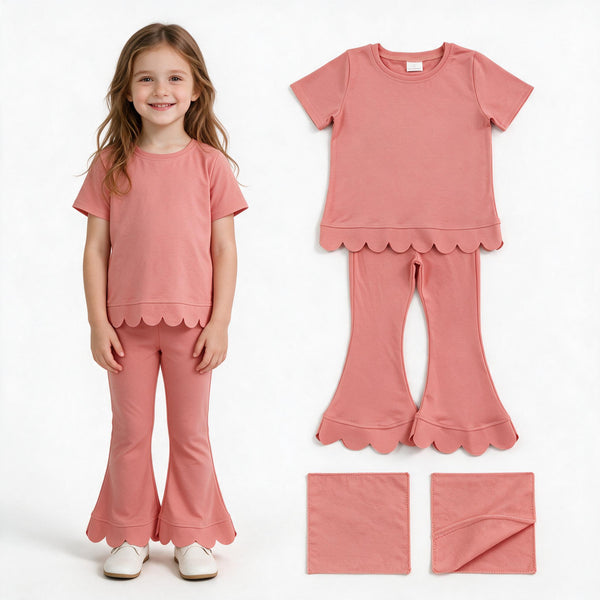 RTS GSPO2338 toddler girl clothes solid color scallop edge girl spring fall pant set