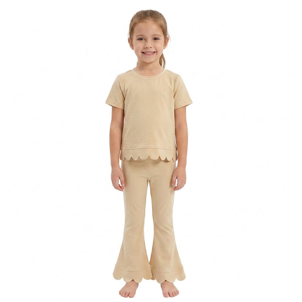 RTS GSPO2340 toddler girl clothes solid color scallop edge girl spring fall pant set