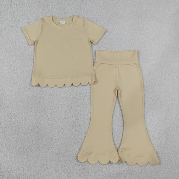 RTS GSPO2340 toddler girl clothes solid color scallop edge girl spring fall pant set