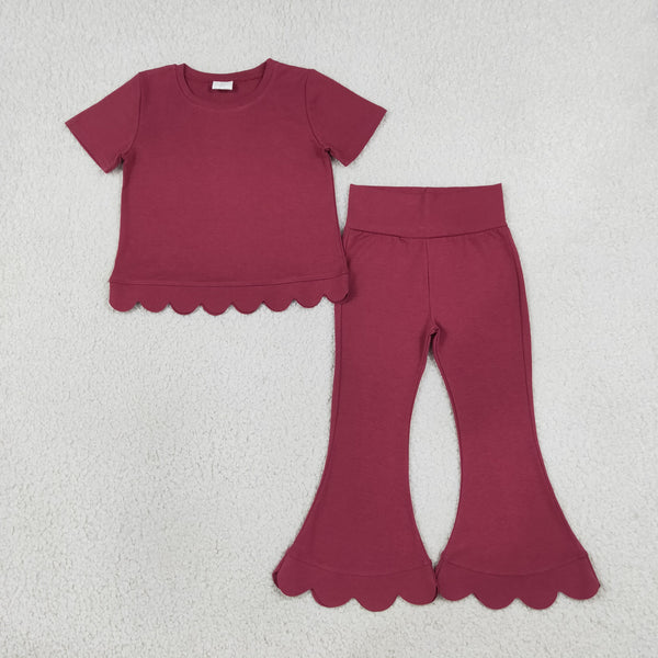RTS GSPO2341 scallop bundle baby girl clothes cotton toddler girl short sleeve scallop pants outfit