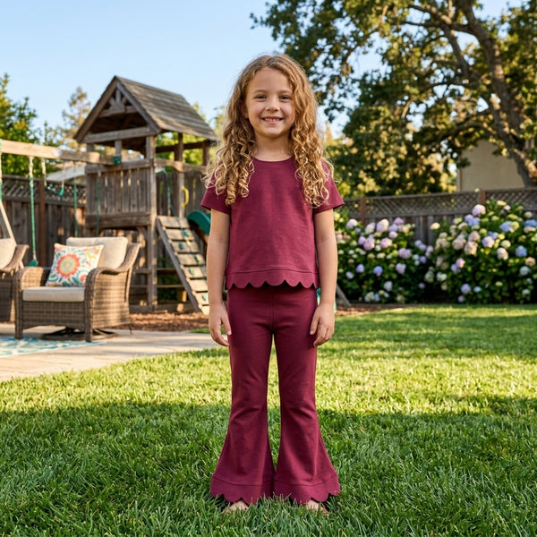 RTS P1079 scallop baby girl clothes solid color toddler girl scallop flare pants