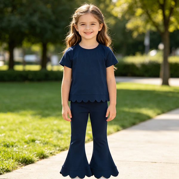 RTS GSPO2343 toddler girl clothes solid color scallop edge girl spring fall pant set