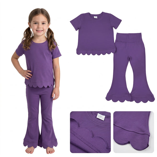 RTS GSPO2346 toddler girl clothes solid color scallop edge girl spring fall pant set