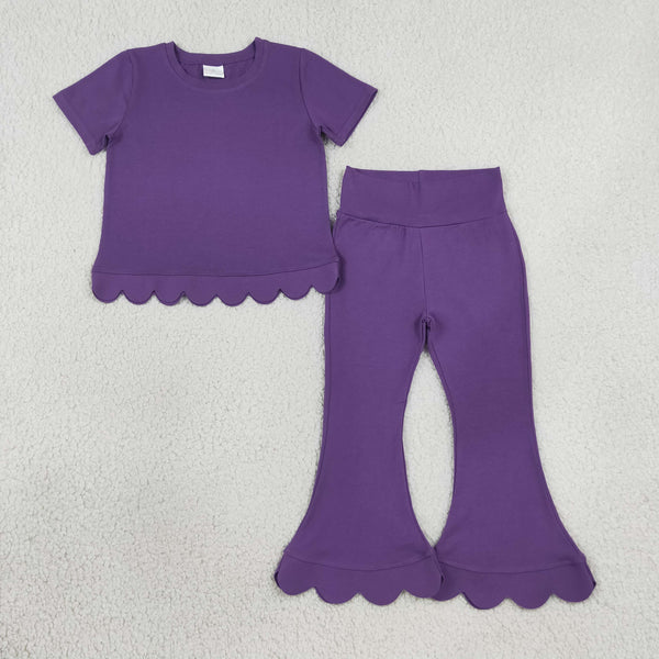 RTS GSPO2346 toddler girl clothes solid color scallop edge girl spring fall pant set