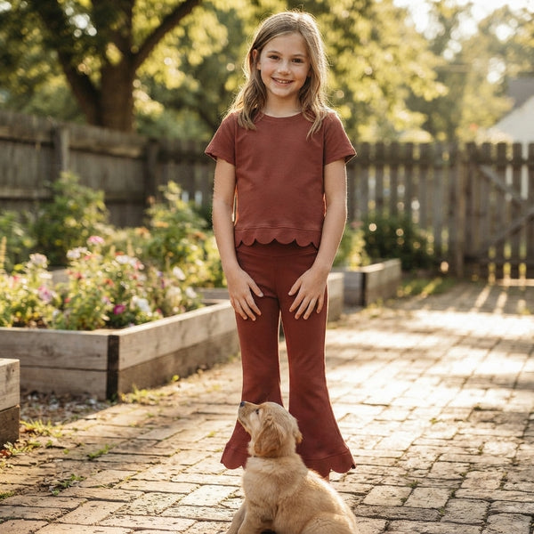 RTS GT1777 toddler girl clothes solid brown short sleeve top